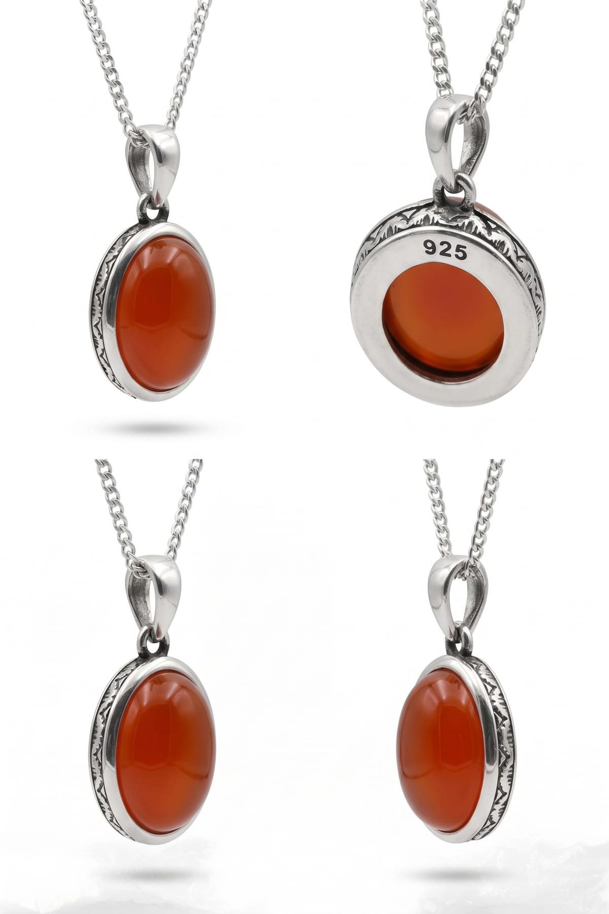 Kırmızı Akik Taşı Kolye - 925 Ayar Gümüş Kırmızı 2,2x1,2 cm