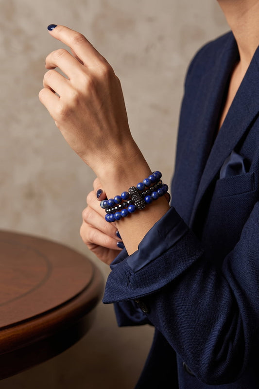 Ilgın Doğal Taş Lapis Lazuli ve Hematit 3'lü Bileklik - Lacivert