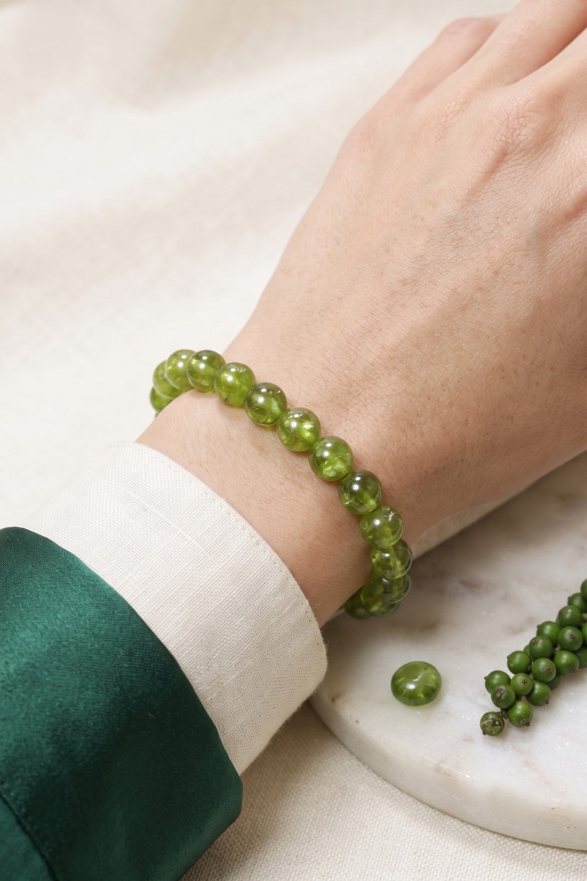 Peridot Zebercet Taşlı Doğal Taş Yeşil Bileklik