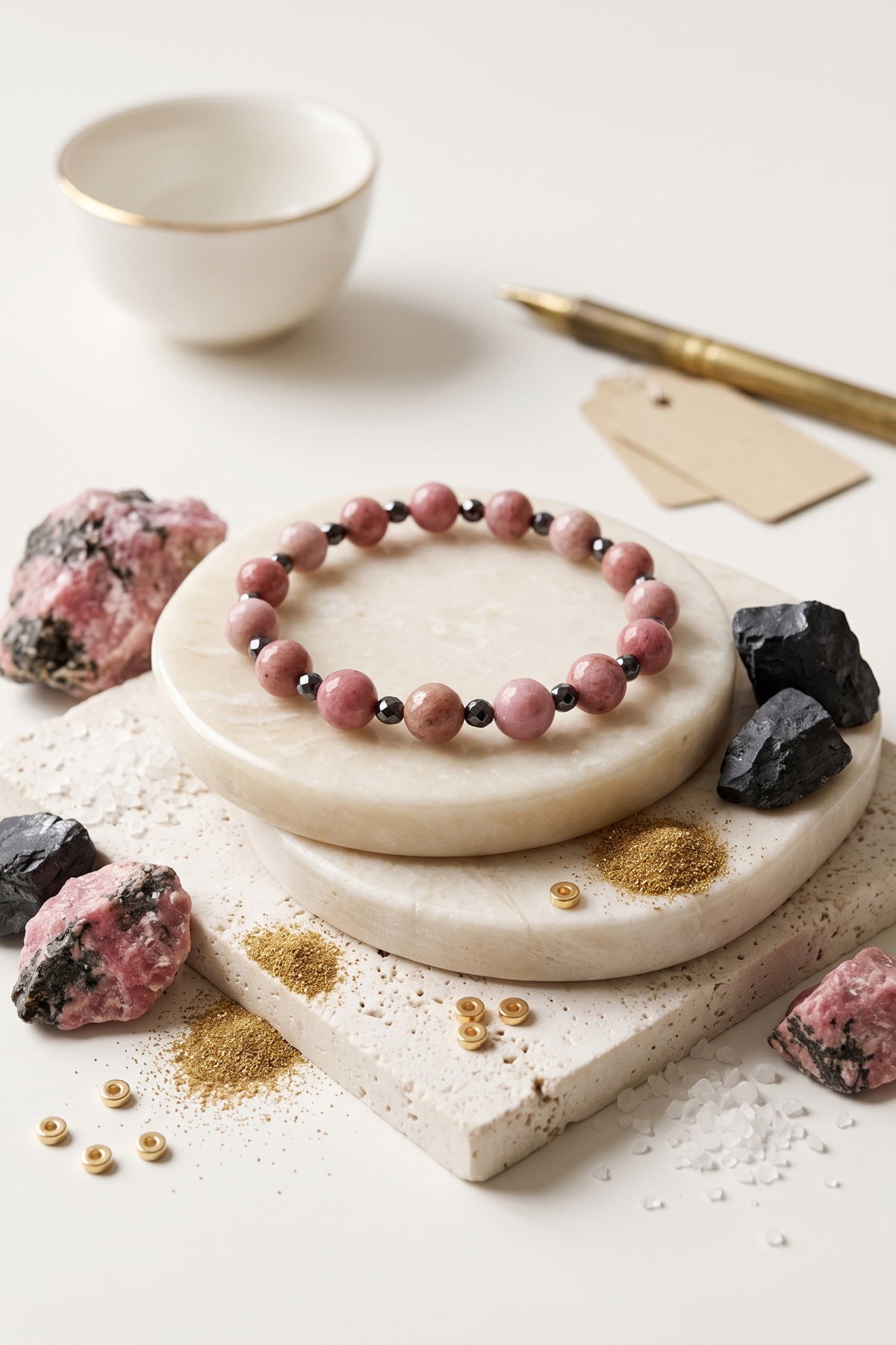 Doğal Rodonit Hematit Detaylı Kadın Bileklik - 8 mm