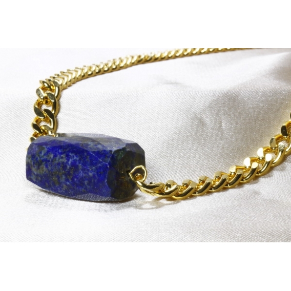 Lapis Lazuli Taşı Kolye / Altın Kaplama Örme Zincir