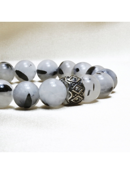 Rutil Kuvars Taşı Bileklik 10 mm | Çelik Detaylı