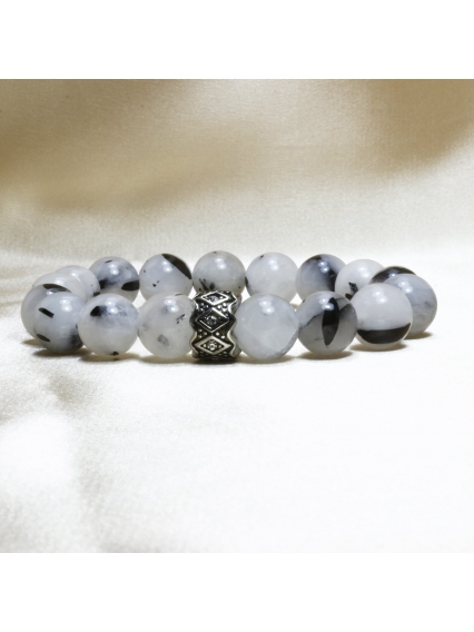 Rutil Kuvars Taşı Bileklik 10 mm | Çelik Detaylı