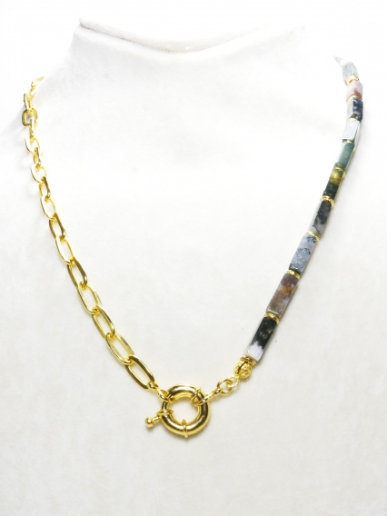 Doğanın Kalbinden Yosunlu Akik Taşı Kolye | Gerçek Altın Kaplama