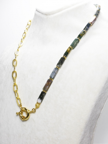 Doğanın Kalbinden Yosunlu Akik Taşı Kolye | Gerçek Altın Kaplama