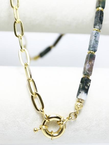 Doğanın Kalbinden Yosunlu Akik Taşı Kolye | Gerçek Altın Kaplama