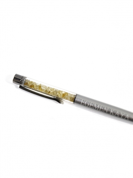 Sitrin Doğal Taşlı Özel Tasarım Tükenmez Kalem | Kişiye Özel İsim Yazılabilir