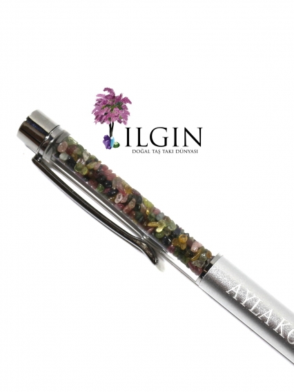 Turmalin Doğal Taşlı Özel Tasarım Tükenmez Kalem | İsim Yazılabilir & Koleksiyonluk Parçası