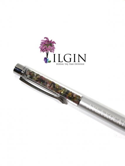 Turmalin Doğal Taşlı Özel Tasarım Tükenmez Kalem | İsim Yazılabilir & Koleksiyonluk Parçası