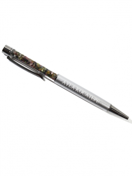 Turmalin Doğal Taşlı Özel Tasarım Tükenmez Kalem | İsim Yazılabilir & Koleksiyonluk Parçası