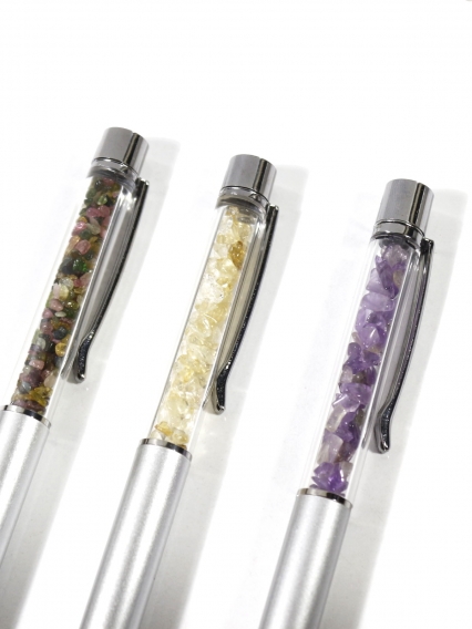 Turmalin, Ametist, Sitrin Doğal Taşlı Özel Tasarım Tükenmez Kalem Seti | 3’lü Nadir Koleksiyon