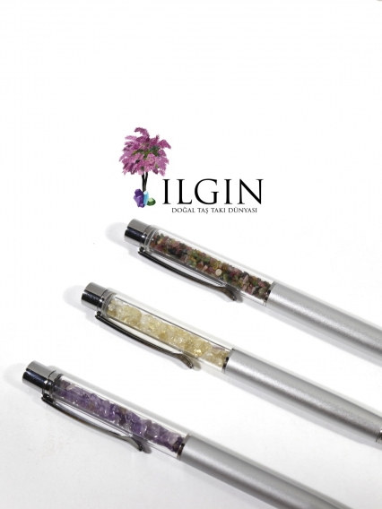 Turmalin, Ametist, Sitrin Doğal Taşlı Özel Tasarım Tükenmez Kalem Seti | 3’lü Nadir Koleksiyon