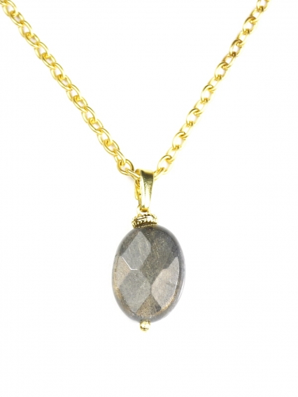 Labradorit Taşı Kolye Ucu | Faset Kesim | Gerçek Altın Kaplama