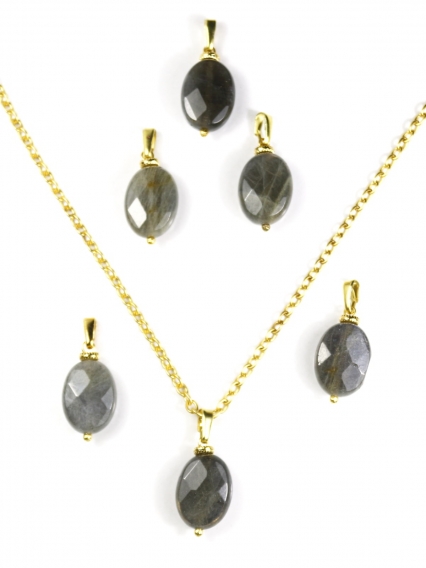 Labradorit Taşı Kolye Ucu | Faset Kesim | Gerçek Altın Kaplama