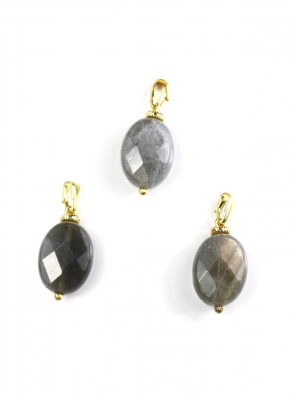 Labradorit Taşı Kolye Ucu | Faset Kesim | Gerçek Altın Kaplama