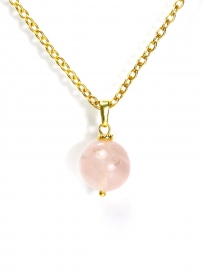 Pembe Kuvars Doğal Taş Kolye Ucu | 12 mm Gerçek Altın Kaplama, Sevginin Taşı