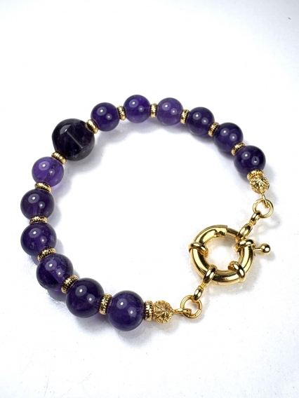 Ametist Doğal Taşlı 24 Ayar Altın Kaplama Tasarım Bileklik