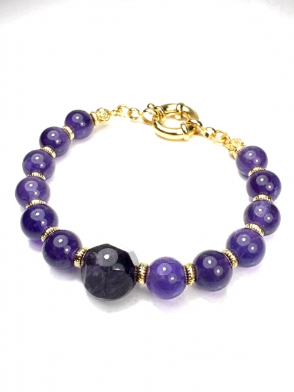 Ametist Doğal Taşlı 24 Ayar Altın Kaplama Tasarım Bileklik