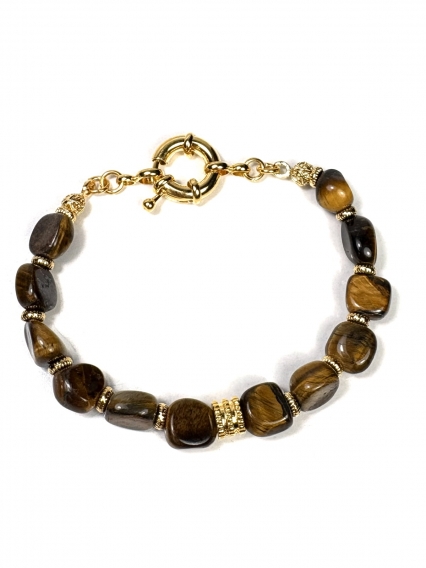 Doğal Şekilsiz Kaplan Gözü ve 24 Ayar Altın Kaplama Tasarım Bileklik