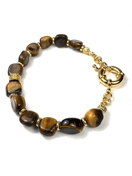 Doğal Şekilsiz Kaplan Gözü ve 24 Ayar Altın Kaplama Tasarım Bileklik