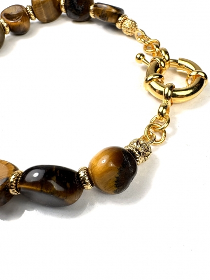 Doğal Şekilsiz Kaplan Gözü ve 24 Ayar Altın Kaplama Tasarım Bileklik