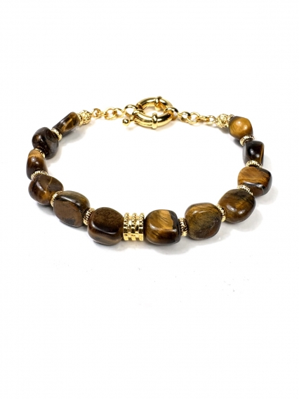 Doğal Şekilsiz Kaplan Gözü ve 24 Ayar Altın Kaplama Tasarım Bileklik