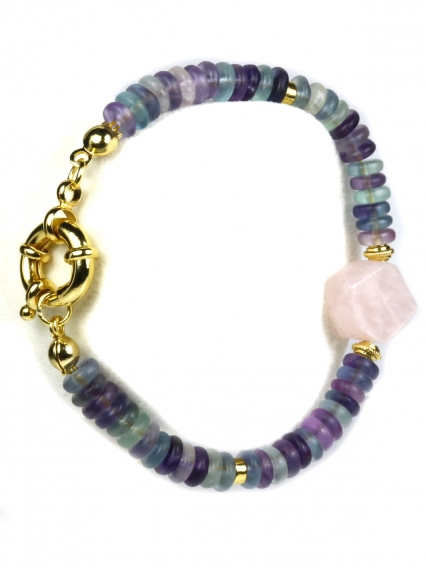 Faset Kesimli Pembe Kuvars ve 24 Ayar Altın Kaplama Bileklik | Doğal Zarafetin En Işıltılı Hali