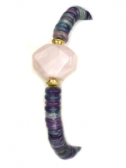 Faset Kesimli Pembe Kuvars ve 24 Ayar Altın Kaplama Bileklik | Doğal Zarafetin En Işıltılı Hali