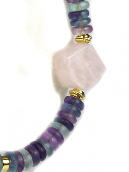 Faset Kesimli Pembe Kuvars ve 24 Ayar Altın Kaplama Bileklik | Doğal Zarafetin En Işıltılı Hali