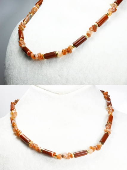 Kırmızı Akik Taşı Kolye | Gerçek Altın Kaplama El Yapımı Doğal Taş Kolye