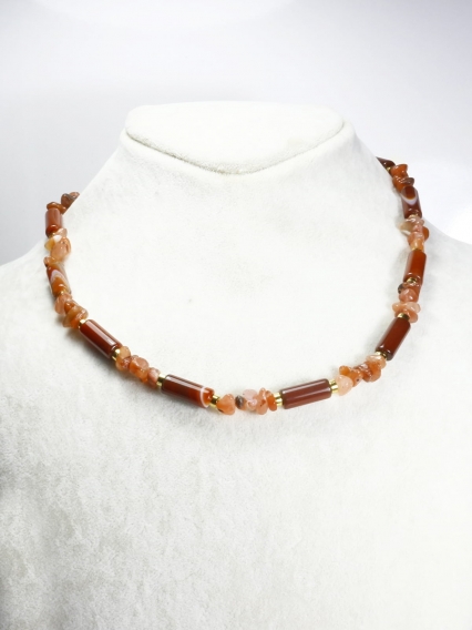 Kırmızı Akik Taşı Kolye | Gerçek Altın Kaplama El Yapımı Doğal Taş Kolye