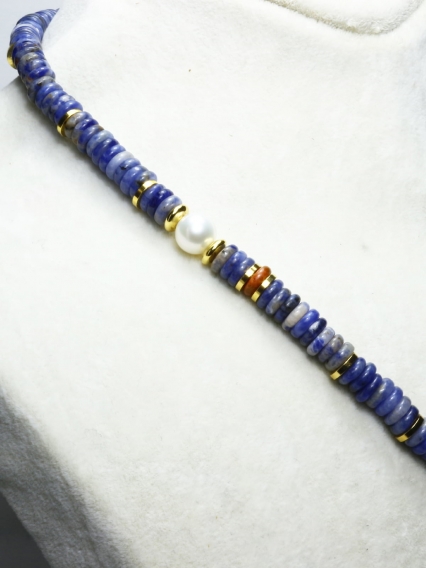 Sodalit Taşı Kolye | Gerçek Altın Kaplama & Barok İnci Detaylı El Yapımı Doğal Taş Takı