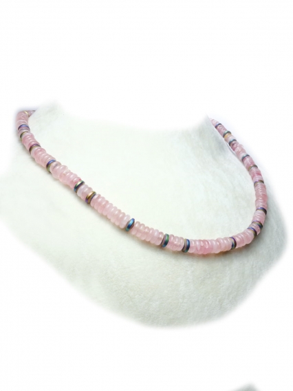 Pembe Kuvars Taşı Hematit Detaylı 24 Ayar Gerçek Altın Kaplama Kolye