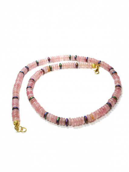 Pembe Kuvars Taşı Hematit Detaylı 24 Ayar Gerçek Altın Kaplama Kolye