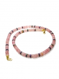 Pembe Kuvars Taşı Hematit Detaylı 24 Ayar Gerçek Altın Kaplama Kolye