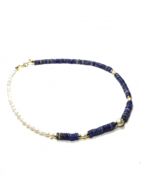 Sodalit & Mini Barok İnci Kolye – Gerçek Altın Kaplama Doğal Taş Takı