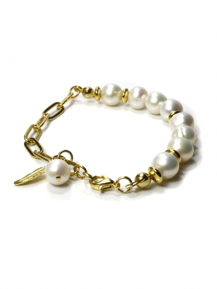 Gerçek Altın Kaplama Zincirli İnci Bileklik | Özel Tasarım Zarif İnci Bileklik