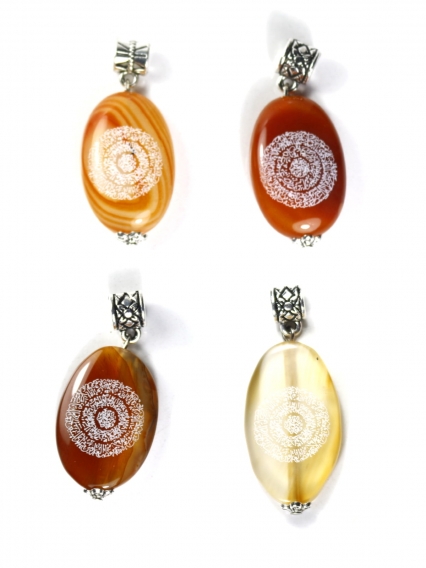 Yemen Zırhı Akik Taşı Oval Kolye Ucu / Hilye-i Şerif Kolye Ucu