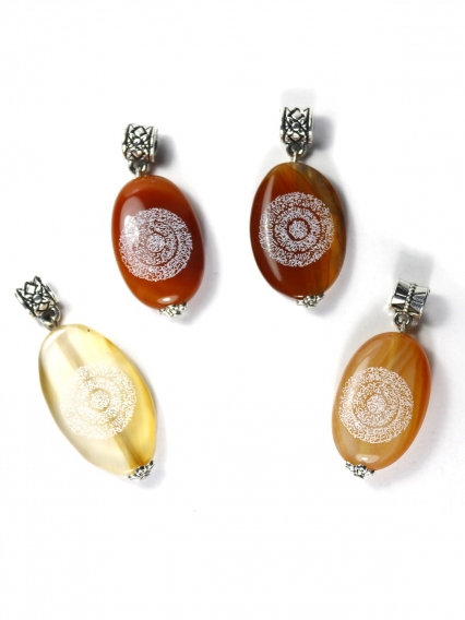 Yemen Zırhı Akik Taşı Oval Kolye Ucu / Hilye-i Şerif Kolye Ucu