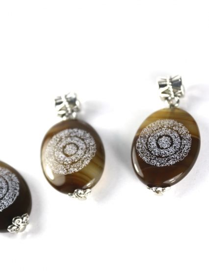 Ayetel Kürsi Siyah Akik Taşı Kolye Ucu / Siyah Akik Yuvarlak Kolye Ucu