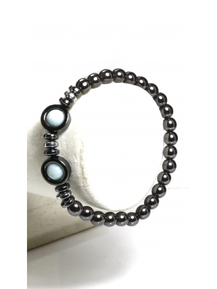 Atlantis Taşı Larimar & Güçlü Hematit Kombinasyonu | Özel Tasarım Doğal Taş Bileklik