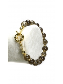 Orijinal Dumanlı Kuvars Taşı Bileklik | Gerçek Altın Kaplama Detaylı