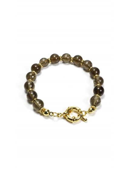 Orijinal Dumanlı Kuvars Taşı Bileklik | Gerçek Altın Kaplama Detaylı