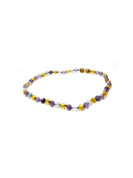 Orijinal Damla Kehribar Ametist ve Florit Doğal Taş Kolye | Öğrenci Başarı Taşı ve Odaklanma