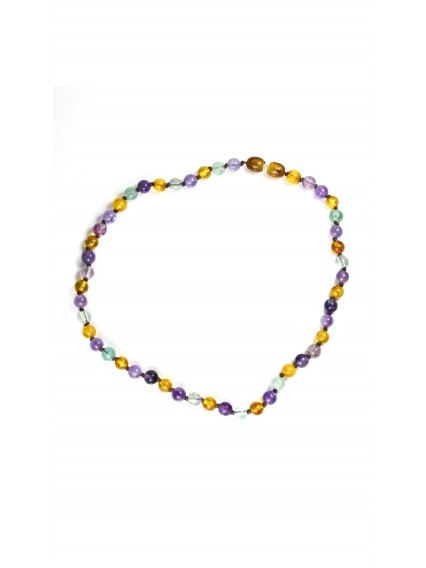 Orijinal Damla Kehribar Ametist ve Florit Doğal Taş Kolye | Öğrenci Başarı Taşı ve Odaklanma