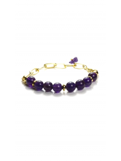 Orijinal Ametist Taşı Bileklik | 24 Ayar Altın Kaplama Gerçek Doğal Taş Takı