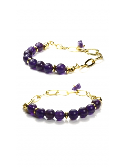 Orijinal Ametist Taşı Bileklik | 24 Ayar Altın Kaplama Gerçek Doğal Taş Takı