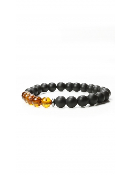 Özel Tasarım Gerçek Damla Kehribar, Mat Oniks ve Hematit Doğal Taş Bileklik
