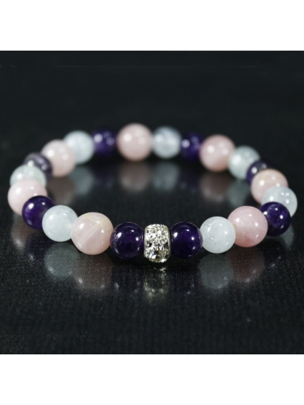 Akuamarin - Ametist - Pembe Kuvars Tasarım Doğal Taş Bileklik