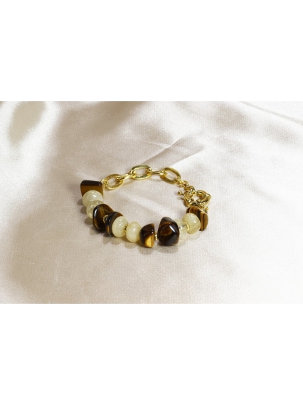 Kaplan Gözü - Sitrin Altın Kaplama Zincir Tasarım Bileklik